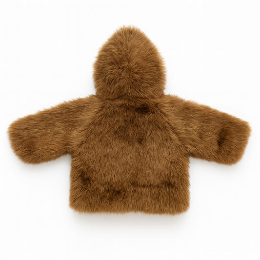 Fluffy Fur Hooded Jacket - Choco Bird