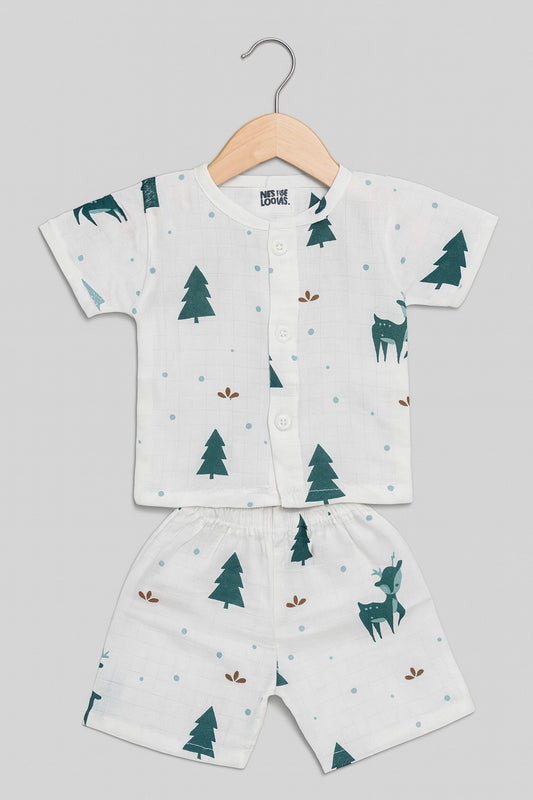 Half Sleeves Jhabla Set - Organic Cotton Muslin - Christmas wonderland