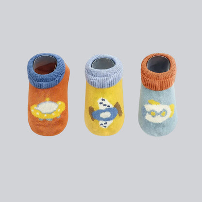 Woolen Anti-Skid Booties  - Pack of 3 Mix Print