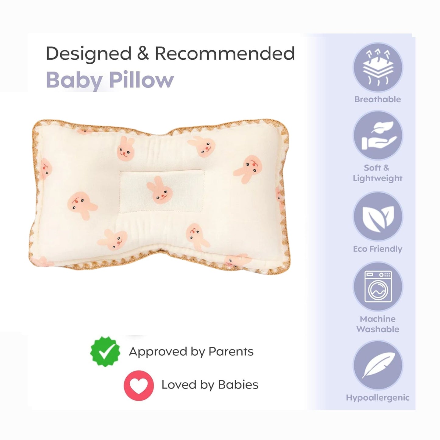 Rectangular Baby Pillow - Pink Bunny