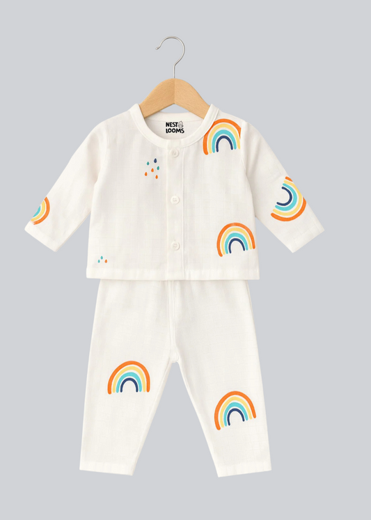 Muslin Full Sleeves Jhabla Set - Organic Cotton Muslin - Rainbow Dreams