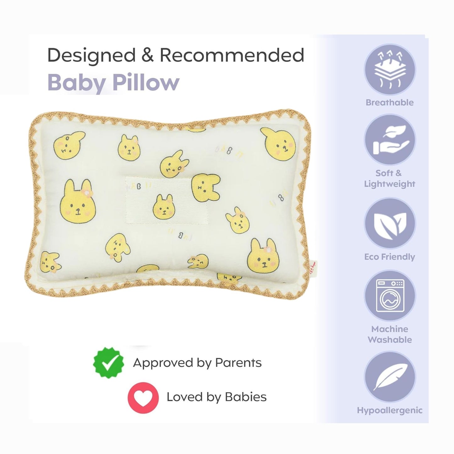 Rectangular Baby Pillow - Yellow Bunny