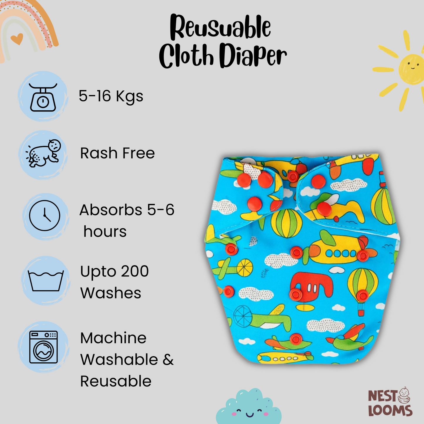 Reusable Cloth Diaper - Sky Journey