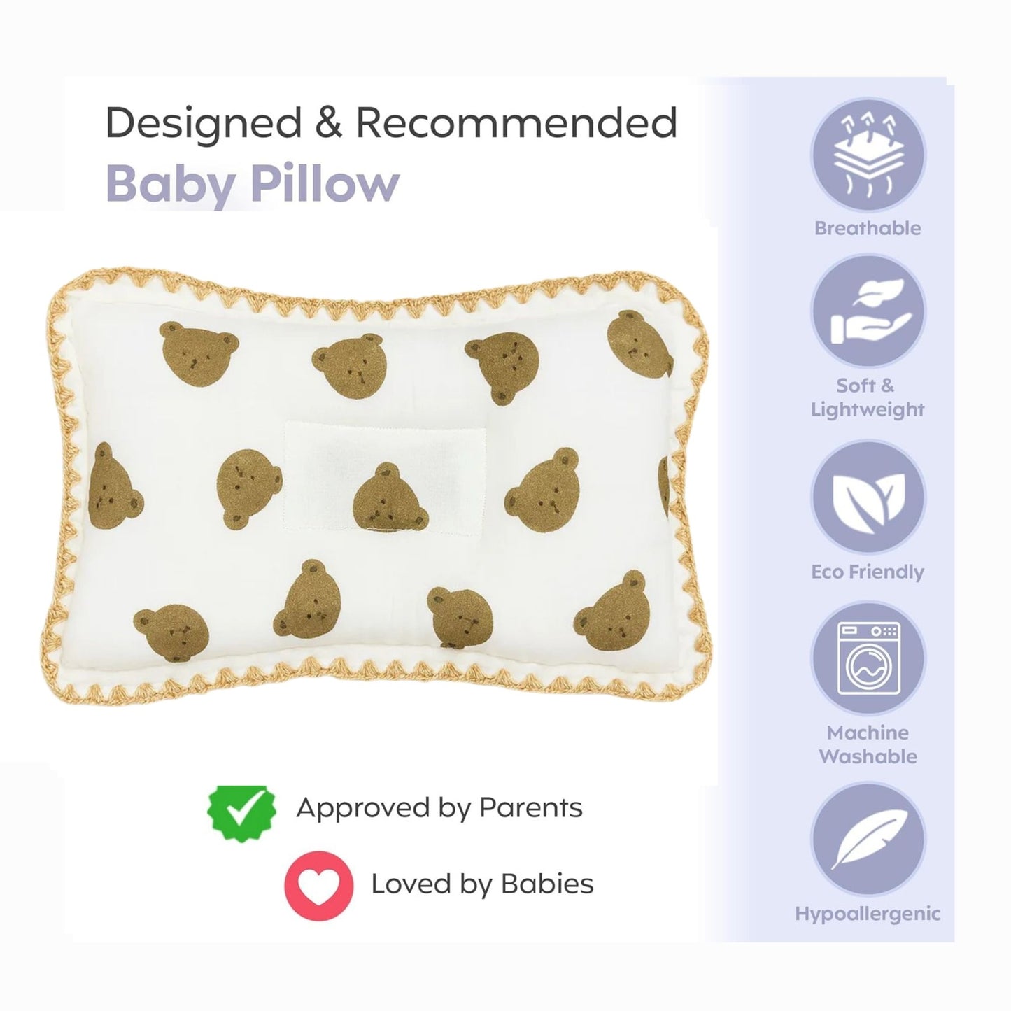 Rectangular Baby Pillow - Honey Bear