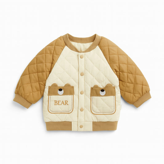Baby Puffer Jacket With 2 Pockets - Beige Bear