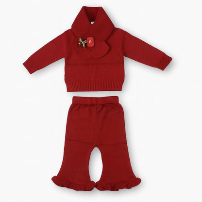 Knitted Muffler Top & Pant Co-ord Set - Raspberry Floss