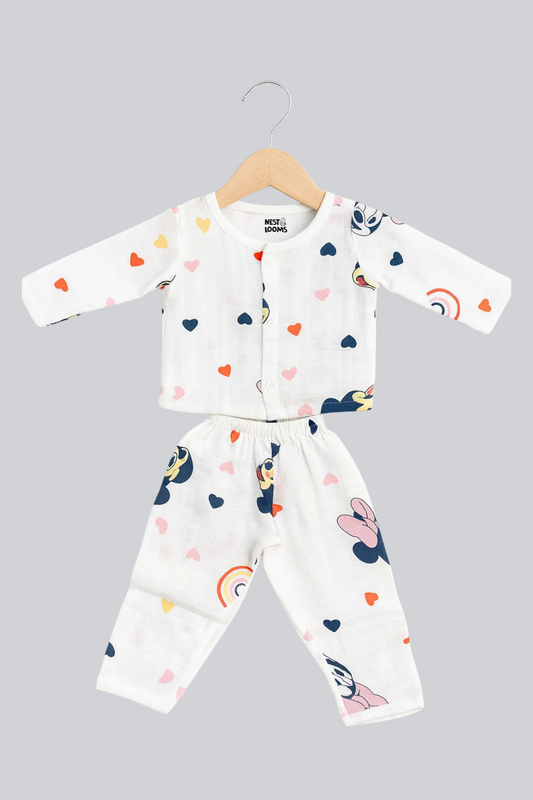 Muslin Full Sleeves Jhabla Set - Organic Cotton Muslin - Mickey Love