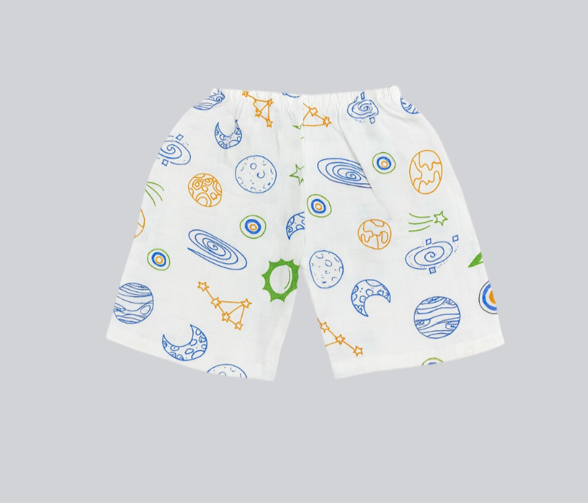 Half Sleeves Jhabla Set - Organic Cotton Muslin -  Galaxy Dreams