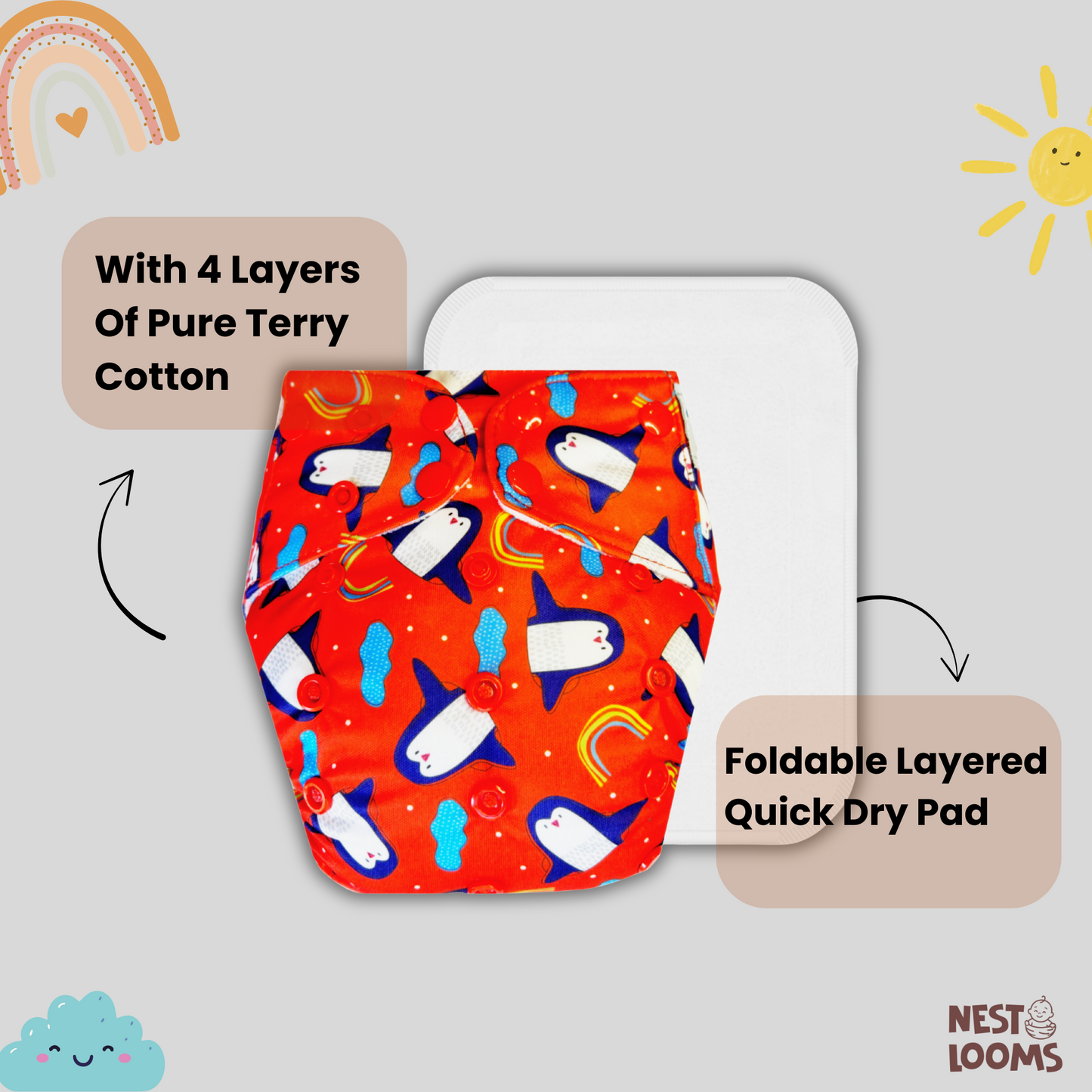 Reusable Cloth Diaper - Penguin Party