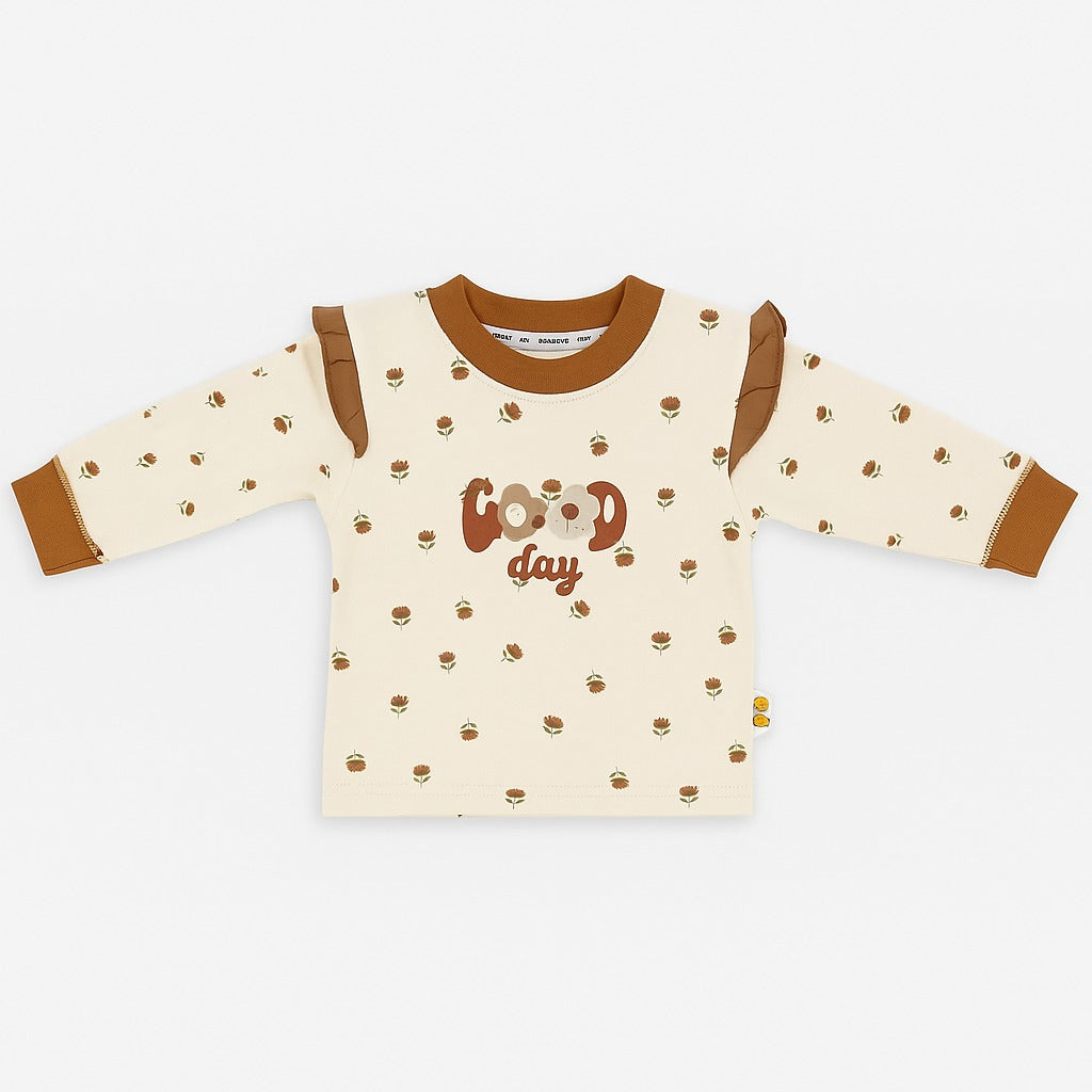Full Sleeves Top & Jogger Co-ord Set - Brown Blossom