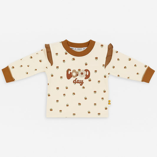 Full Sleeves Top & Jogger Co-ord Set - Brown Blossom