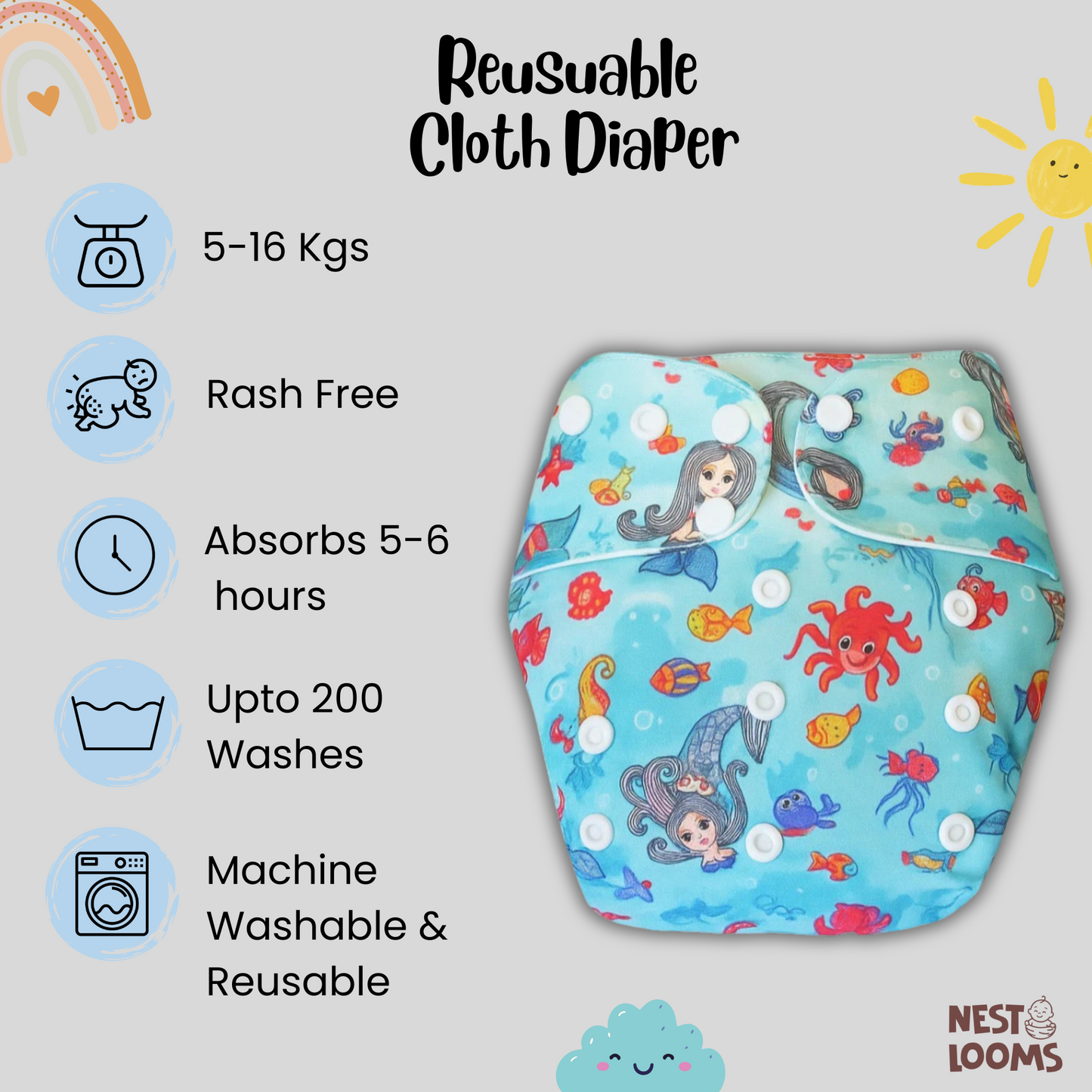 Reusable Cloth Diaper - Aqua Adventures