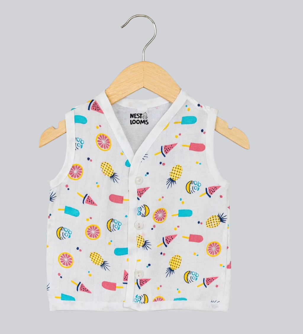 Sleeveless Jhabla With Button - Tropical Treats