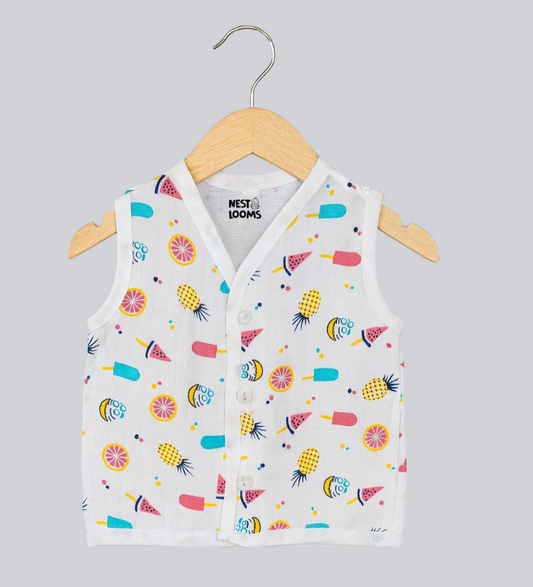 Sleeveless Jhabla With Button - Tropical Treats