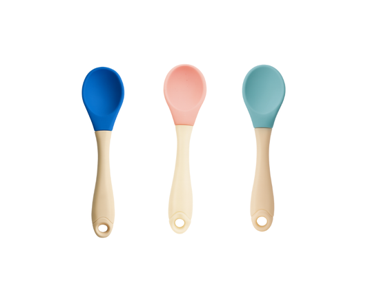 Baby Silicone Feeding Spoon With Silicone Handle - - Mix Print