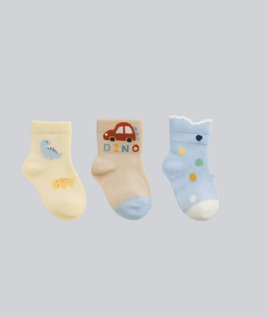 Unisex Baby Socks- set of 3 Yellow, Brown & Blue