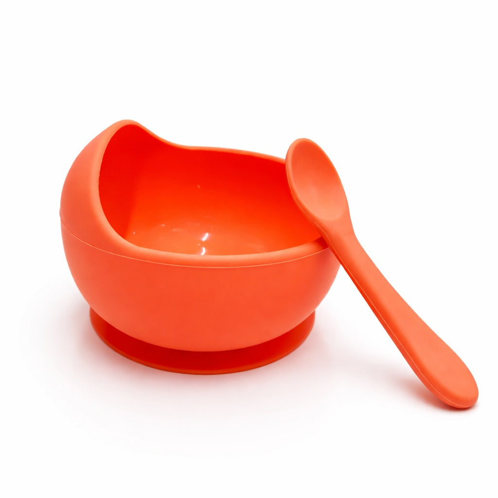 Silicone Suction Bowl & Spoon Set - Sunrise Orange