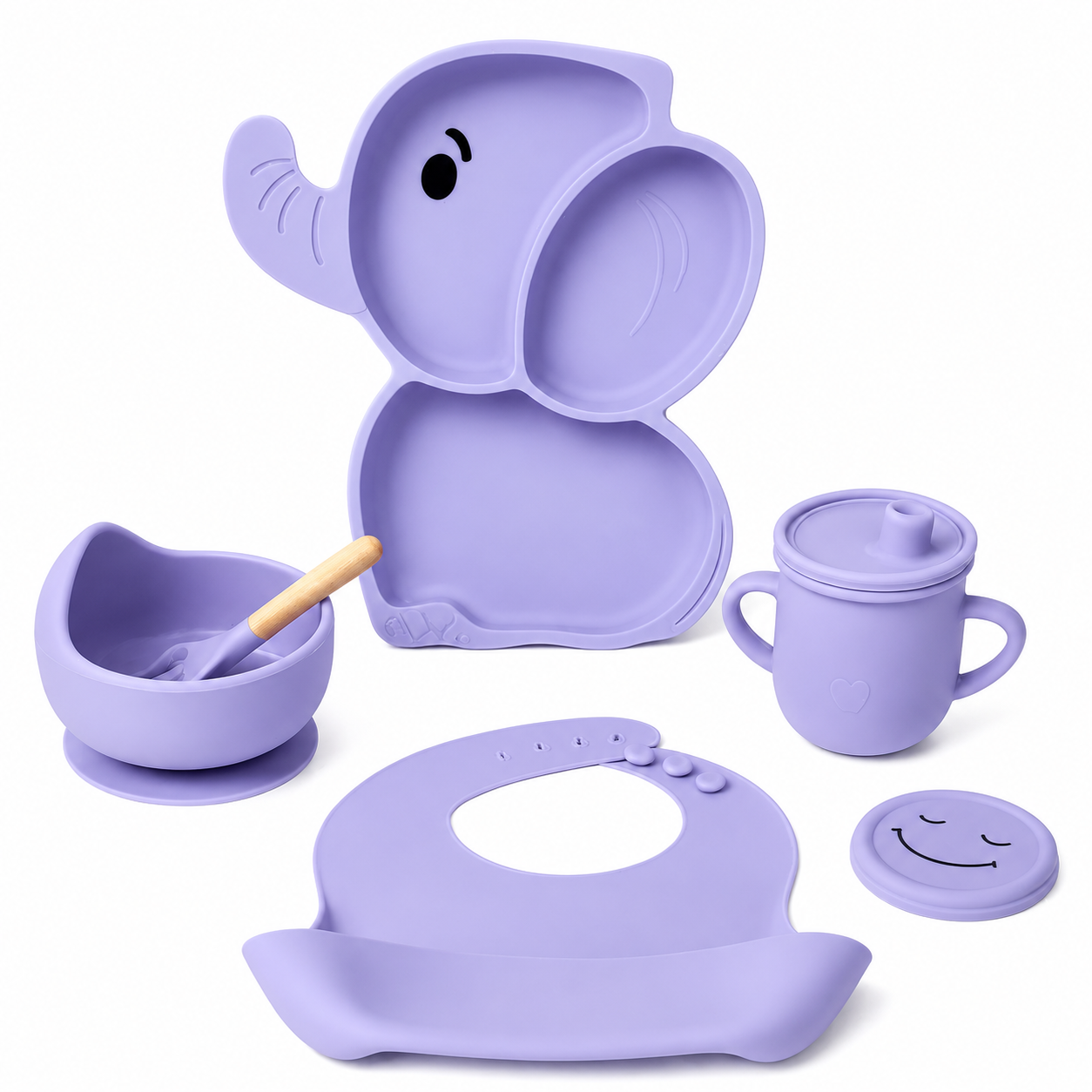 6 pcs Silicone Feeding Sets - Purple Elephant