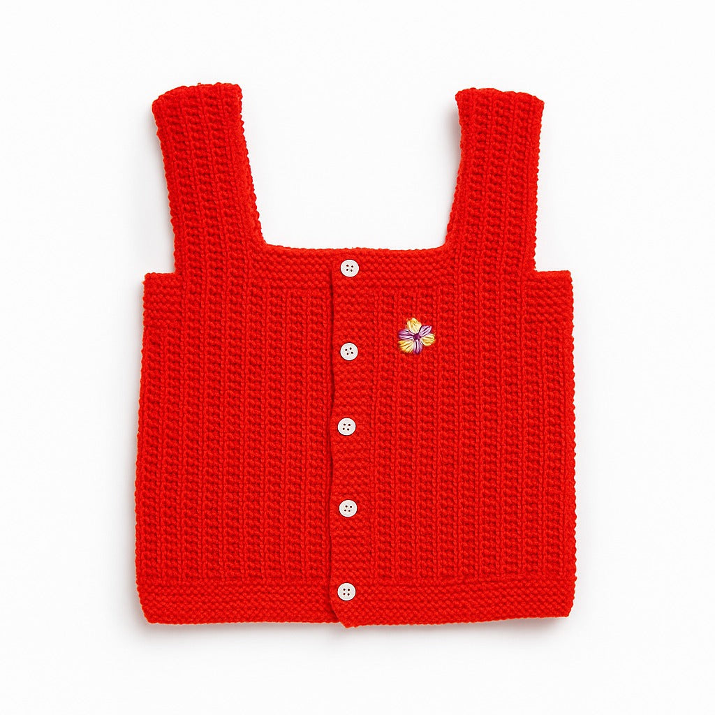 Woolen Vest Square Neck - Cherry Pop