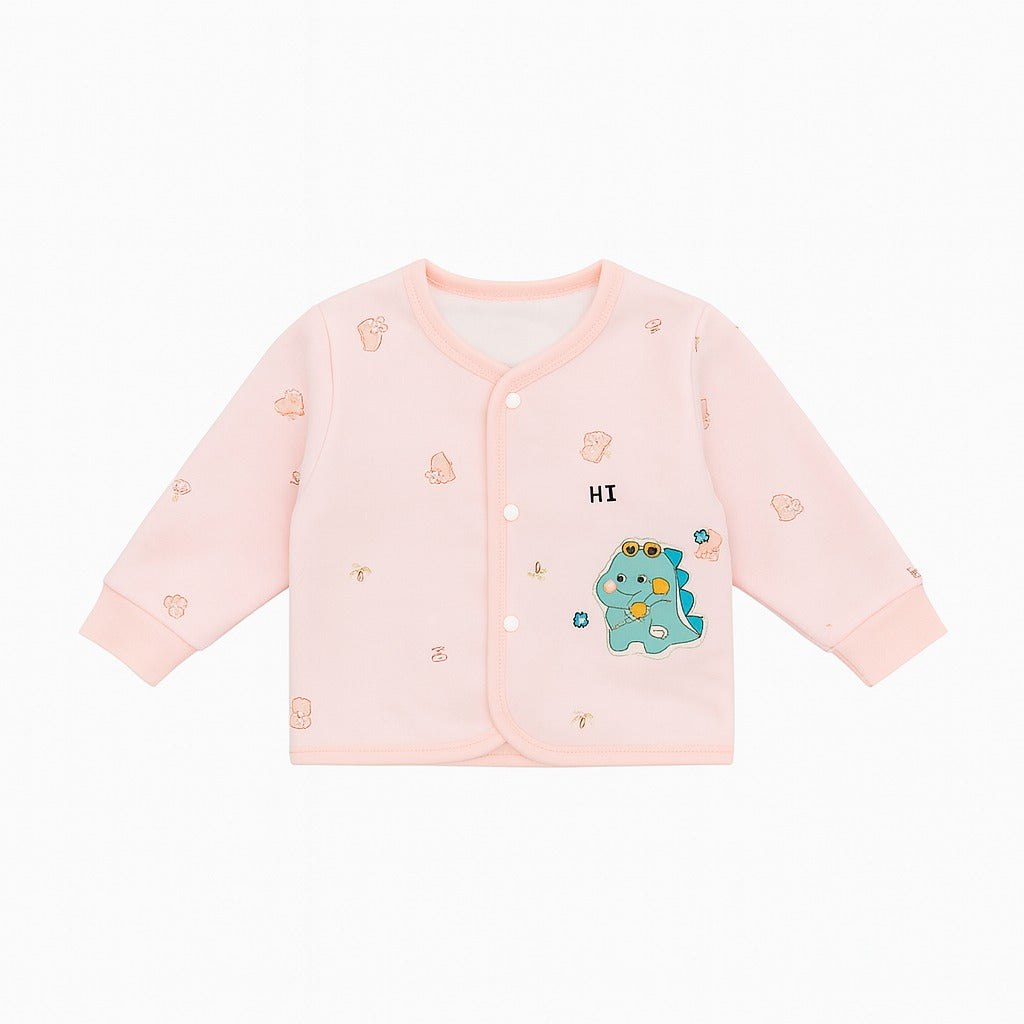 Full Sleeves Baby Top & Pajama Set - Pink Dino