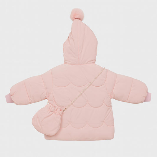 Hooded Puffer Jacket With Purse - Powder Pink