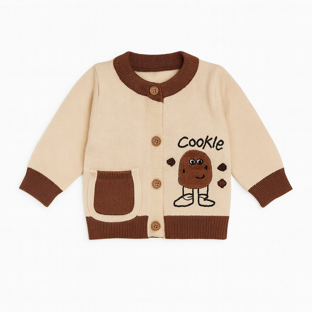 Knitted Sweater Pant Co-ord Set with Button - Beige Cookie