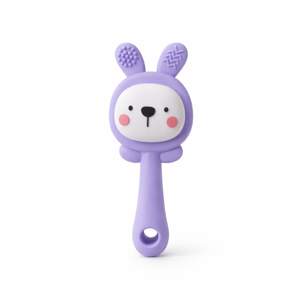 Silicone Bunny Rattle Teether - Soft Lilac