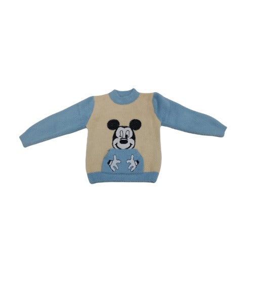 Knitted Baby Sweater - Aqua Mickey