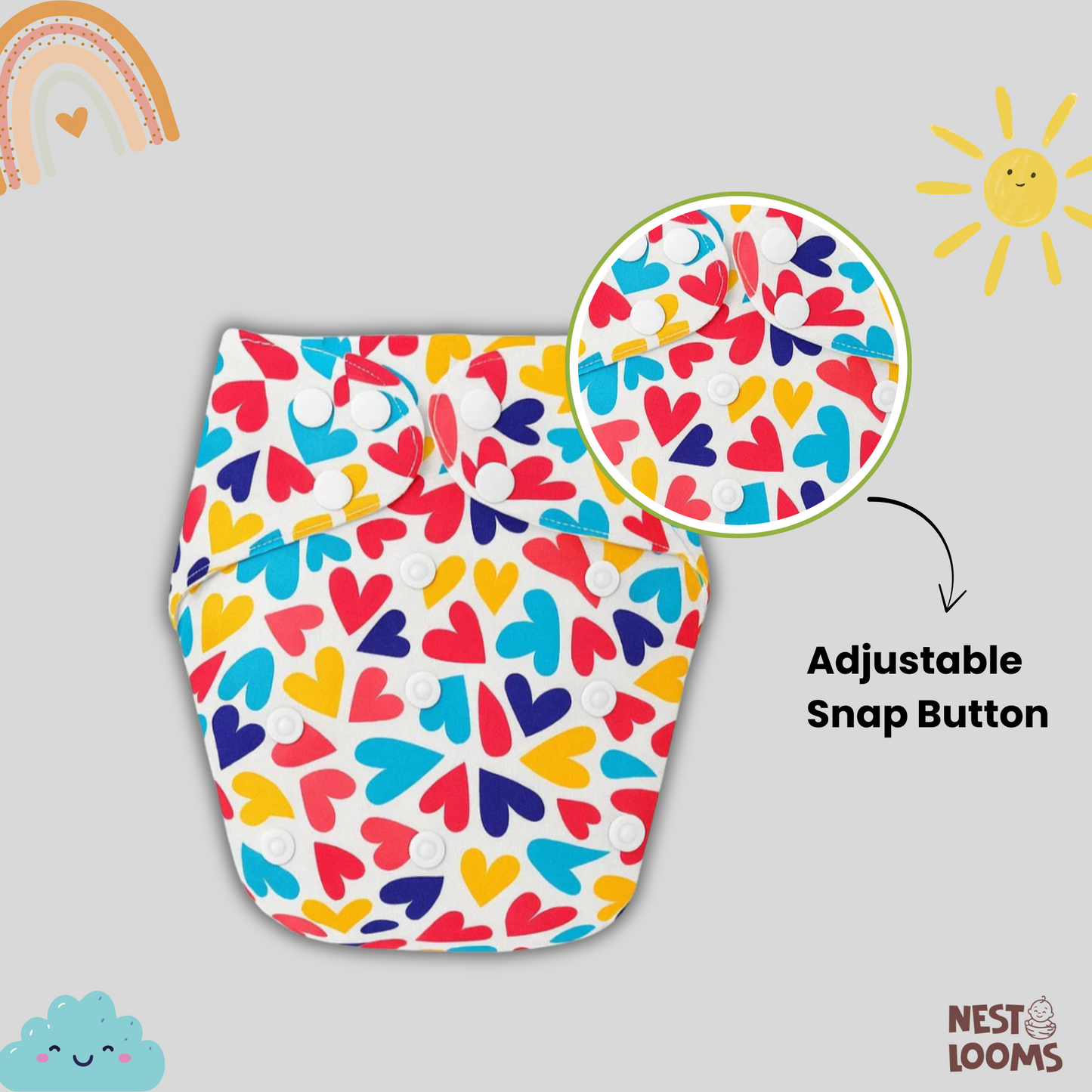 Reusable Cloth Diaper - Colorful Hearts