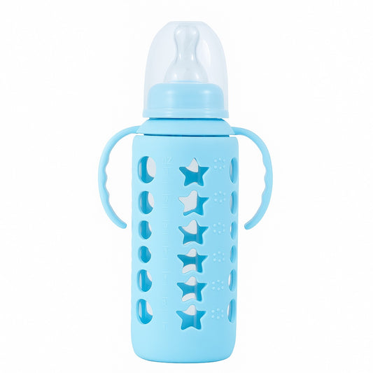 Glass Feeding Bottle With Handle 250ml - Blue Starry
