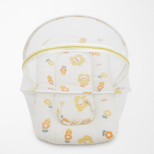 Baby Bedding Set With Mosquito Net & Head Support Pillow - Smiley Sprout