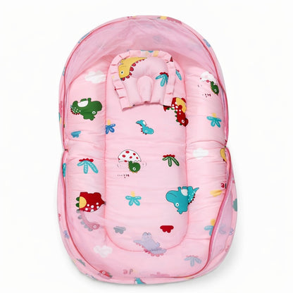 Baby Bedding Set With Mosquito Net & Head Support Pillow - Sweet Jurassic