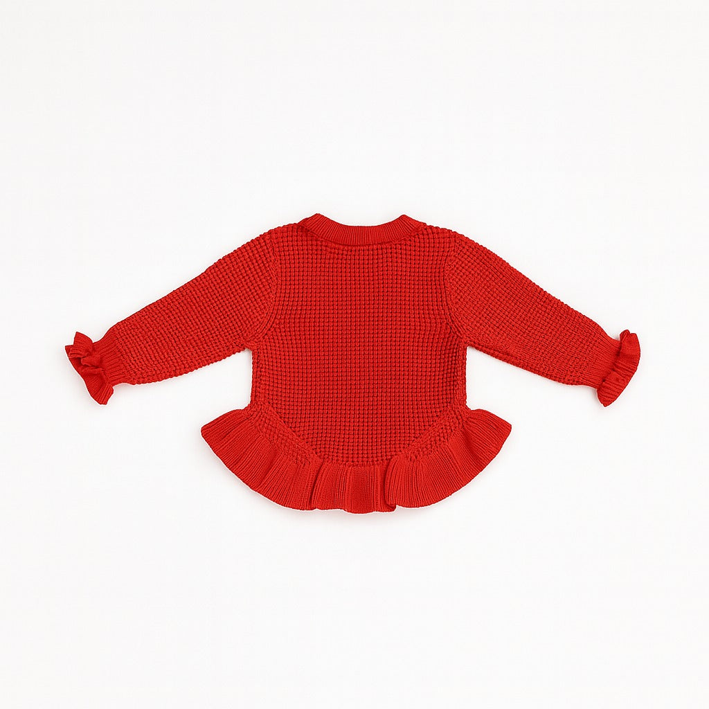 Ruby Red Knitted Top, Pants & Beret Set