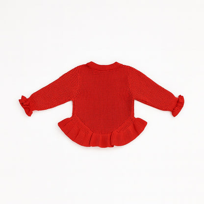 Ruby Red Knitted Top, Pants & Beret Set