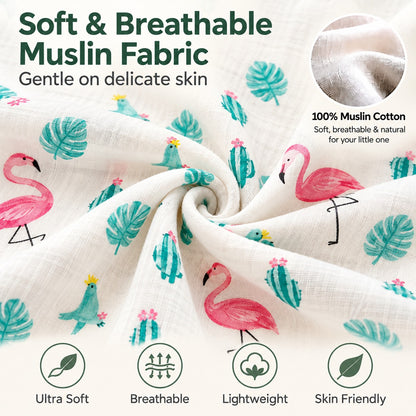 Half Sleeves Jhabla Set - Organic Cotton Muslin -  Flamingo Fiesta