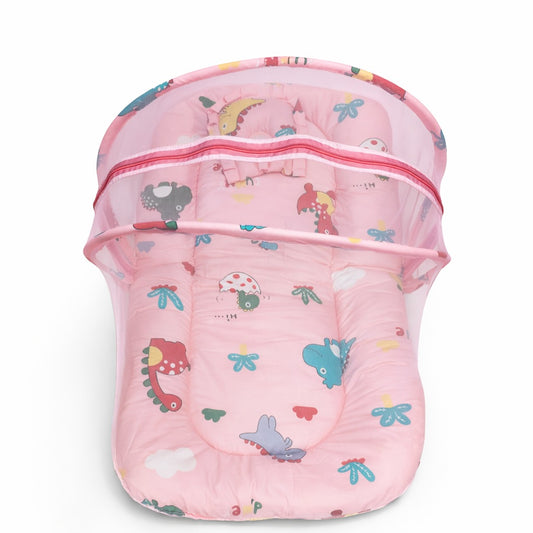 Baby Bedding Set With Mosquito Net & Head Support Pillow - Sweet Jurassic