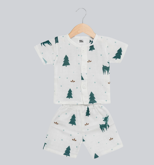 Half Sleeves Jhabla Set - Organic Cotton Muslin - Christmas wonderland