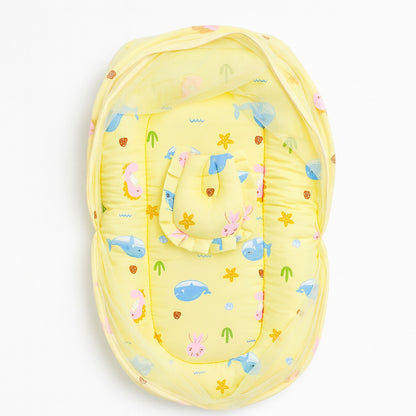Baby Bedding Set With Mosquito Net & Head Support Pillow - Coral Tlaes