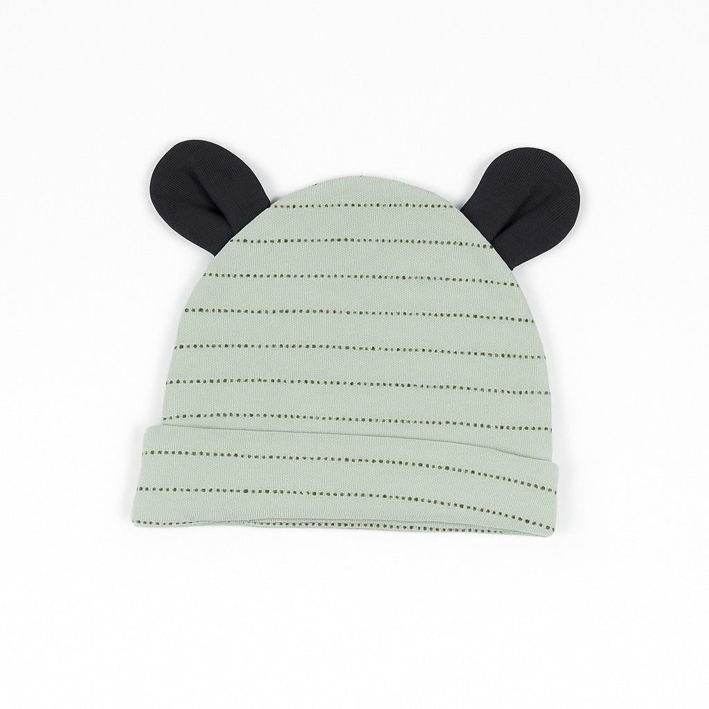 Beanie With Teddy Ears - Olive Stripes