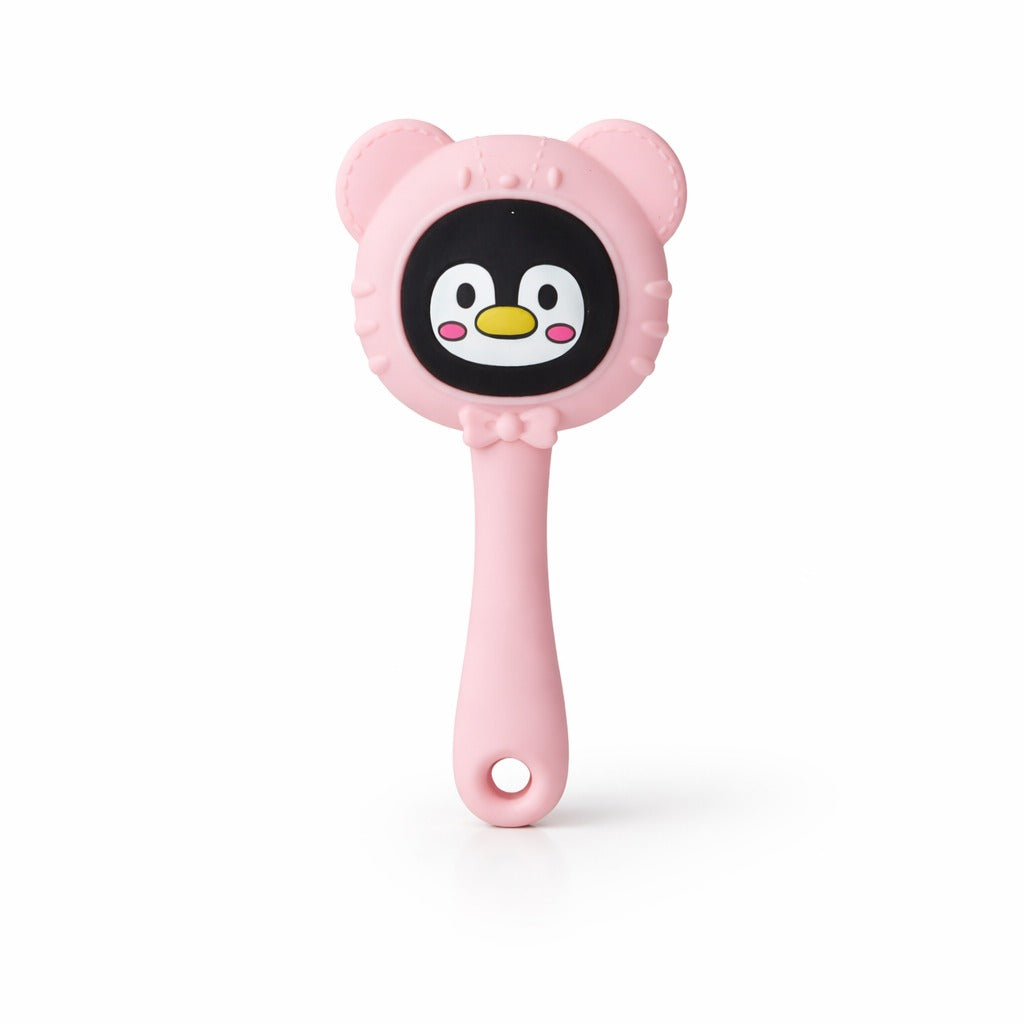 Silicone Penguin Rattle Teether - Powder Pink