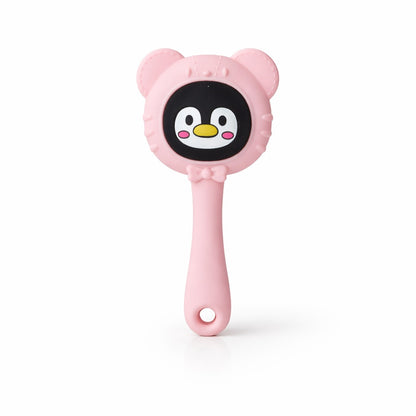 Silicone Penguin Rattle Teether - Powder Pink
