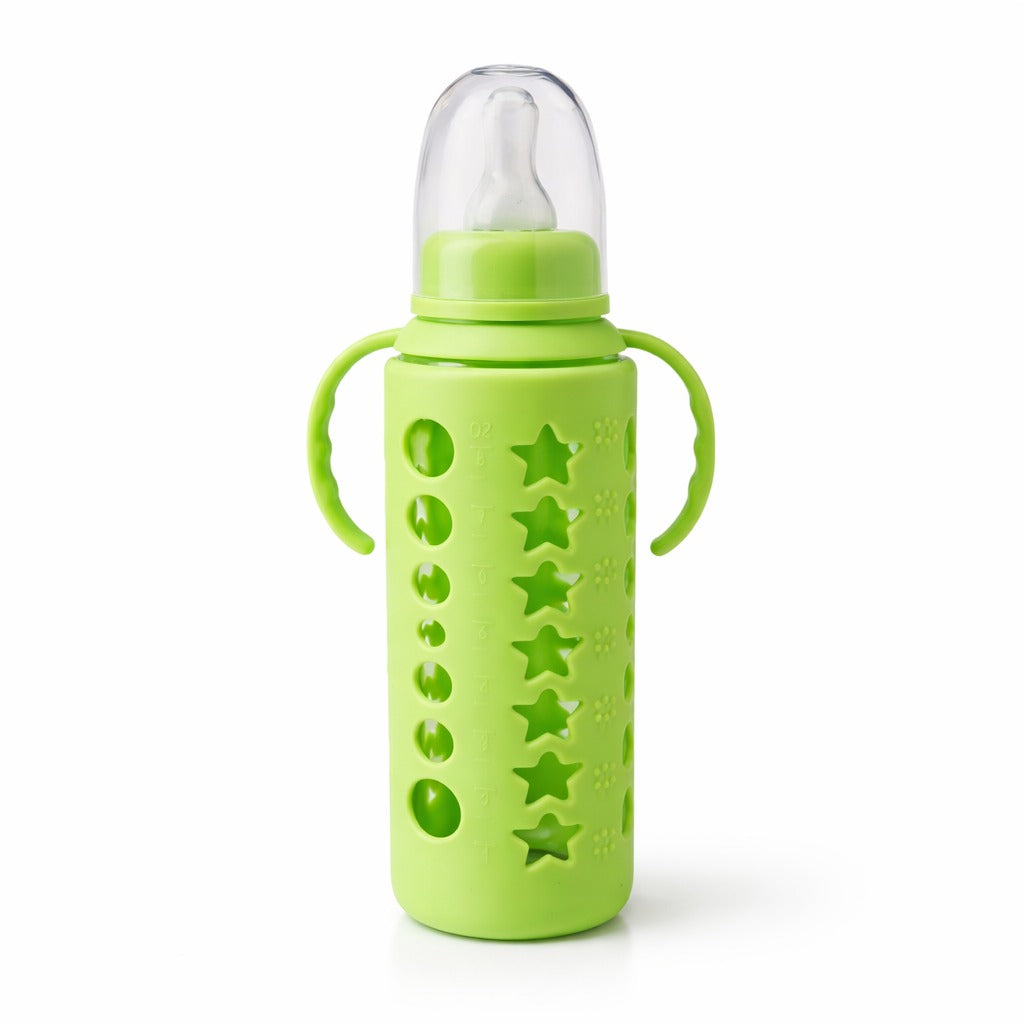 Glass Feeding Bottle With Handle 250ml - Zesty Lime
