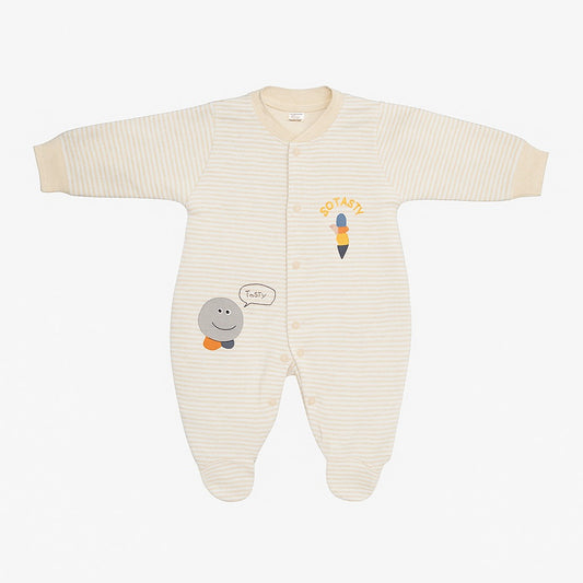 Romper With Snap Buttons - Soft Beige Stripes