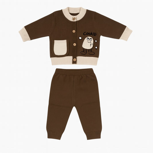 Knitted Sweater Pant Co-ord Set with Button - Olive Cookie