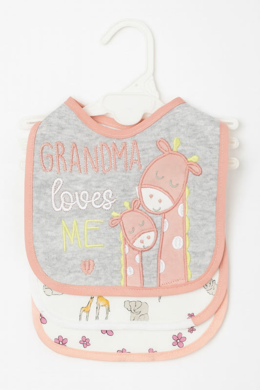 Cloth Feeding Bib Set of 3 - Grandma Loves Me