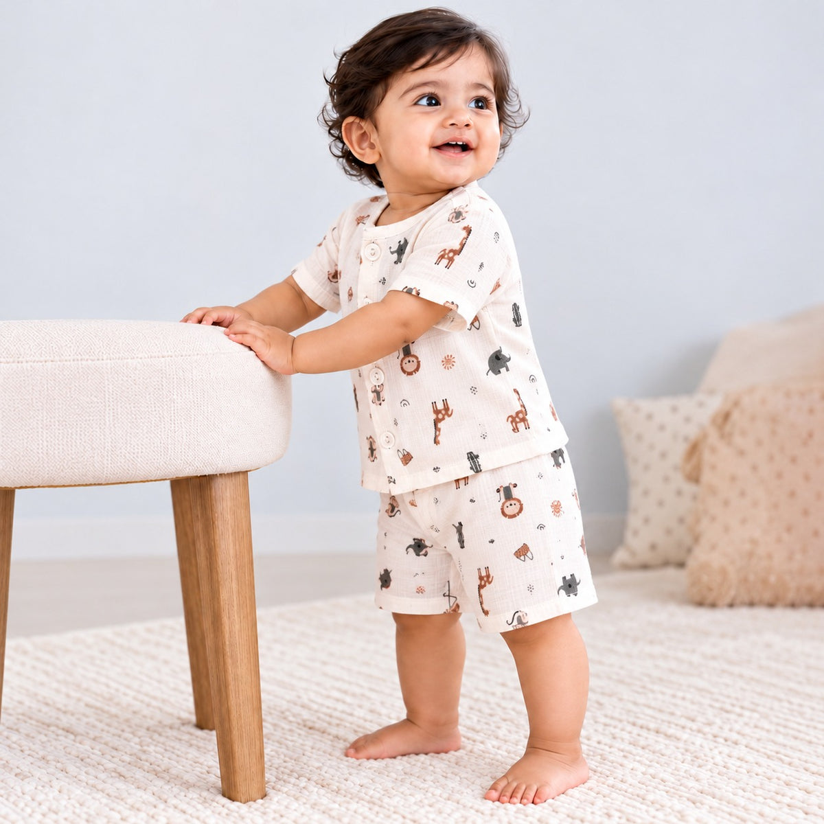 Half Sleeves Jhabla Set - Organic Cotton Muslin -  Jolly Animals