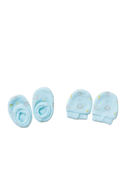 Baby Mittens & Booties- Sky Blue Cow Face