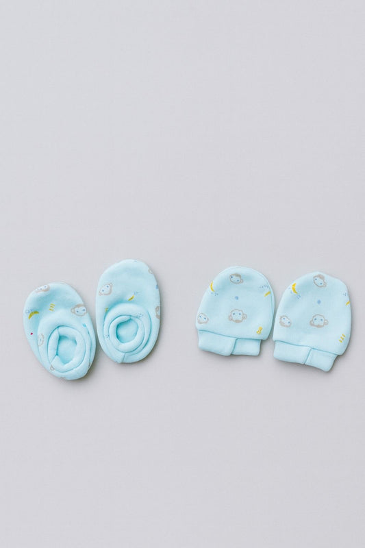 Baby Mittens & Booties- Sky Blue Cow Face