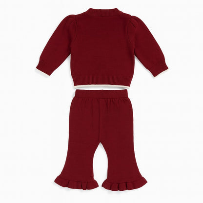 Knitted Top & Pant Co-ord Set - Cherry Mini Bow