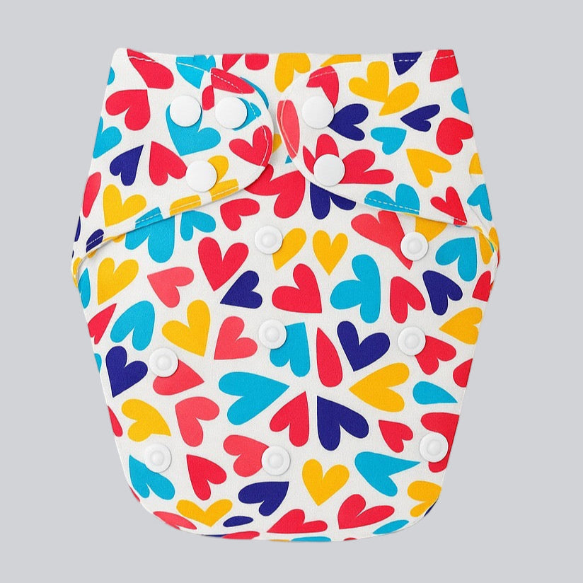 Reusable Cloth Diaper - Colorful Hearts